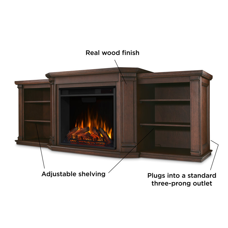 Valmont 74'' TV Stand with Fireplace, Chestnut Oak
