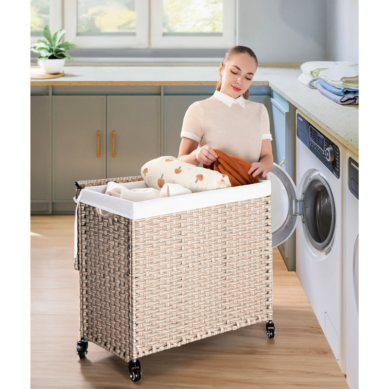 Panier à linge gris 160l avec couvercle et roulettes - Panier de rangement pour petits espaces portables