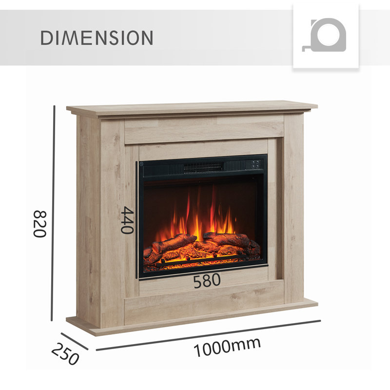 FLAMEKO Savannah Freestanding Electric Fireplace Suite, 2kW Heater, Remote, 82cm H x 100cm W x 25cm D, Natural Light Oak