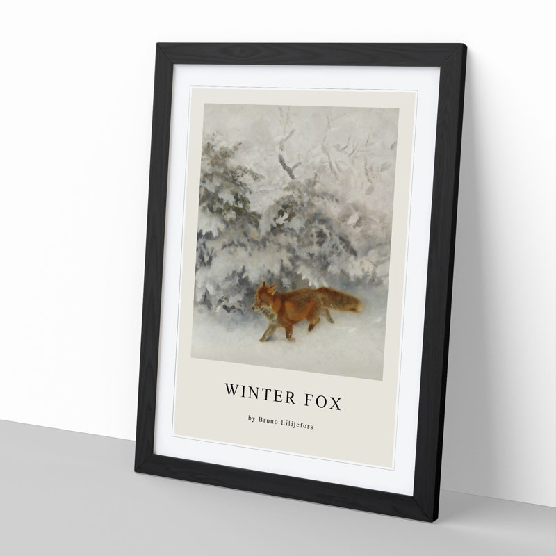 Fox In The Snow Vol.4 by Bruno Liljefors - Single Picture Frame Print, 65cm H x 48cm W x 2cm D, Black Framed