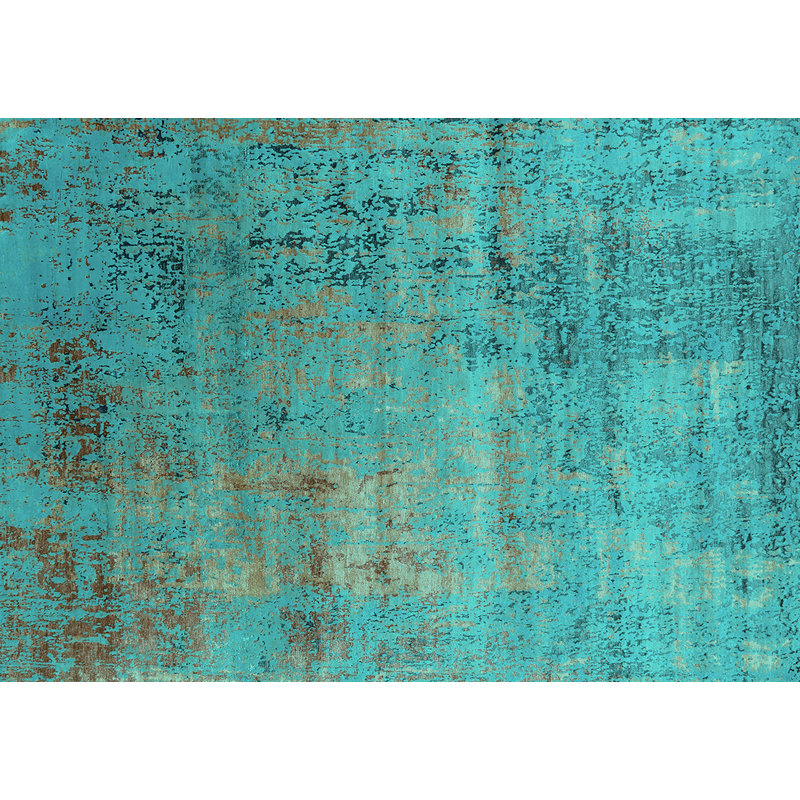 Tapis bleu en laine / polyester tissé à la machine, Carré 4 pi