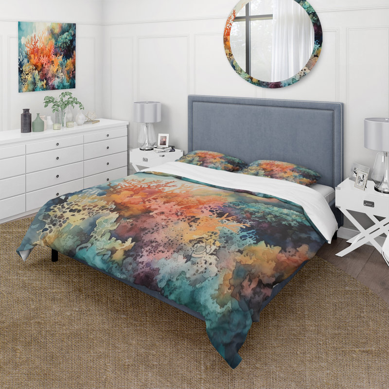 Ensemble de housse de couette en microfibre / polyester Vibrant Coral Reef I