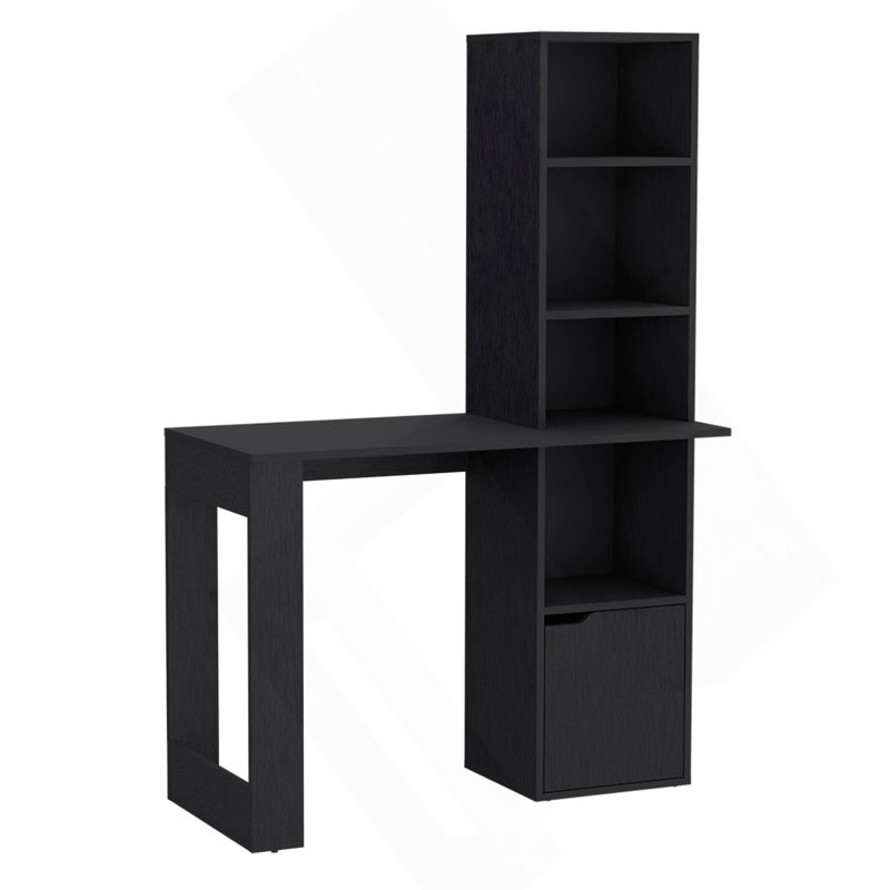 Bureau d'ordinateur Iowa avec 1 armoire et bibliothèque à 4 niveaux, Noir