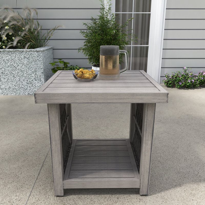 Table d'appoint d'extérieur carrée en aluminium à 2 niveaux, Brun