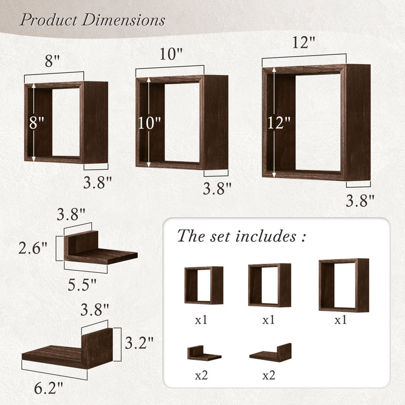 Wall-mounted Floating Wooden Shelves, Rustic Brown