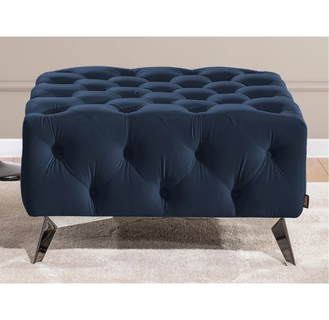 Whitby 80cm Wide Velvet Tufted Square No Pattern Footstool Ottoman