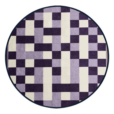 Machine Washable Checkered Purple Area Rug