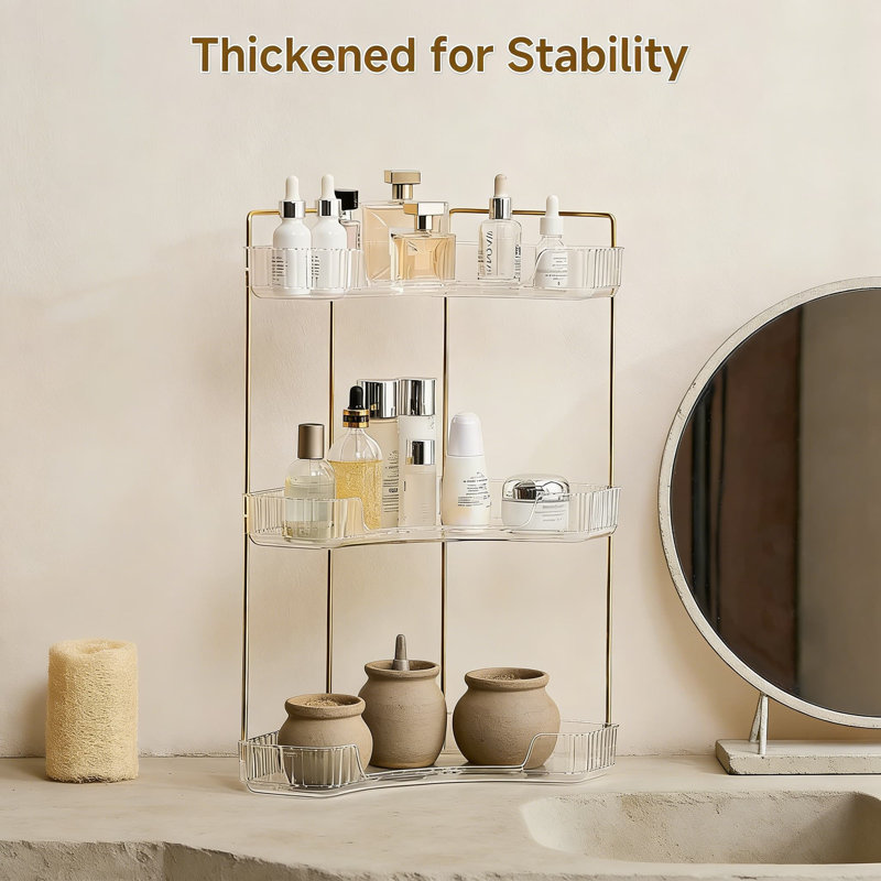3-Tier Corner Countertop Organizer With Large Capacity, Space-Saving Bathroom Vanity Shelf For Makeup, Perfume, And Essentials, Durable Plastic Desktop Organizer For Kitchen And Office
