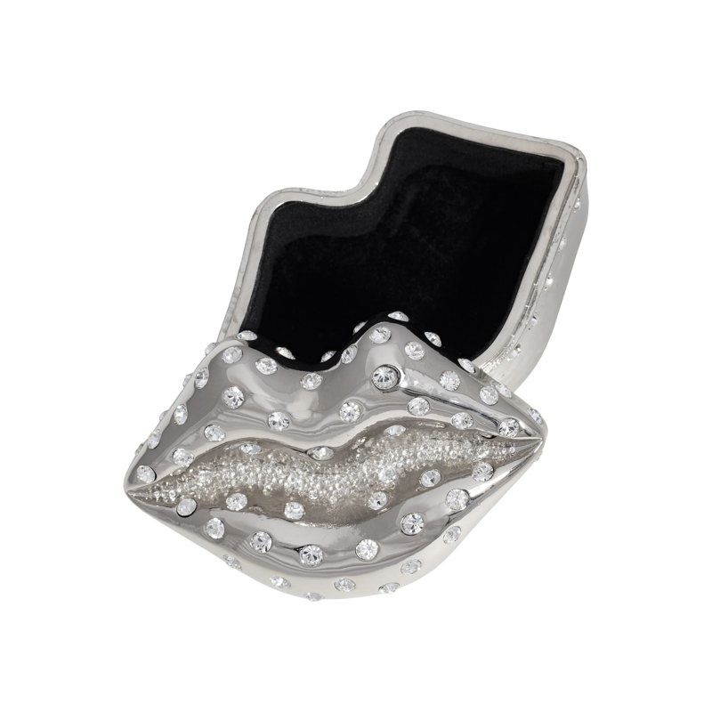 Boîte à bijoux en métal et cristal en forme de lèvre - Platine, Platine