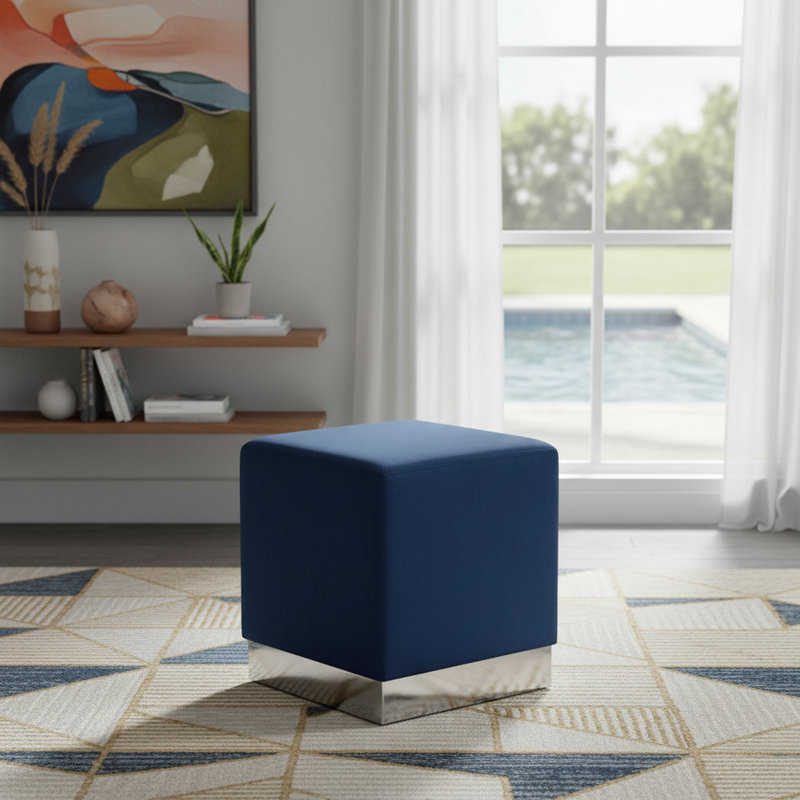 Annora Velvet Ottoman, Navy Velvet, Chrome