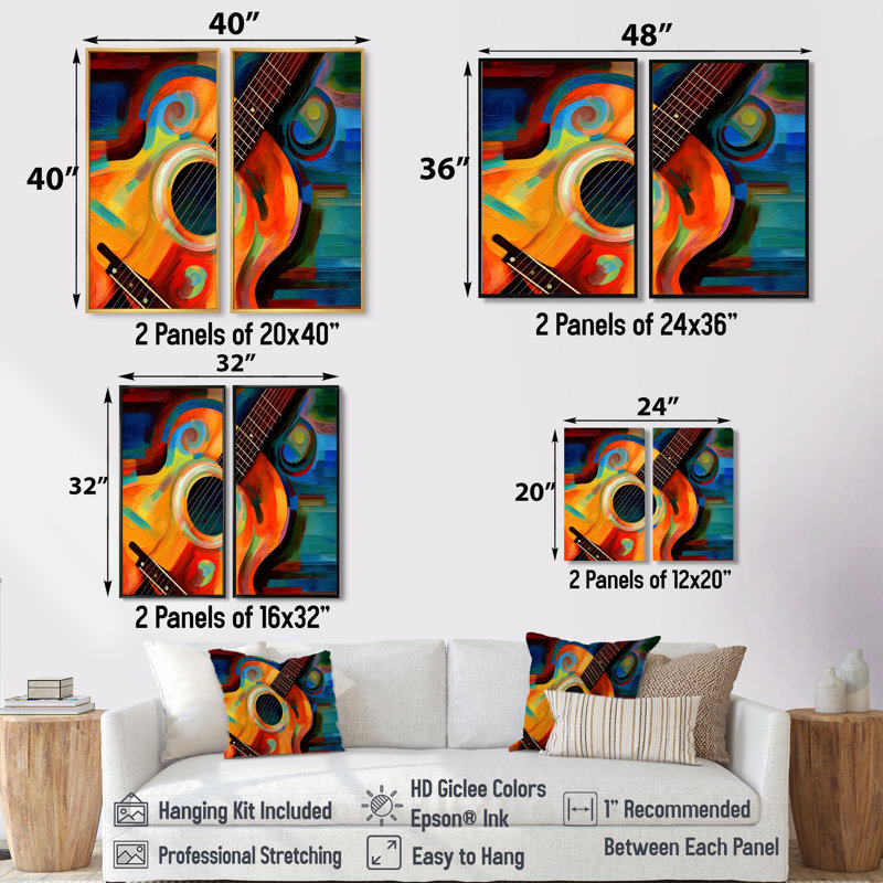 Musique en couleur I - décoration murale orange 2 panneaux, 32" H x 32" W, Wrapped Canvas, Does Not Apply