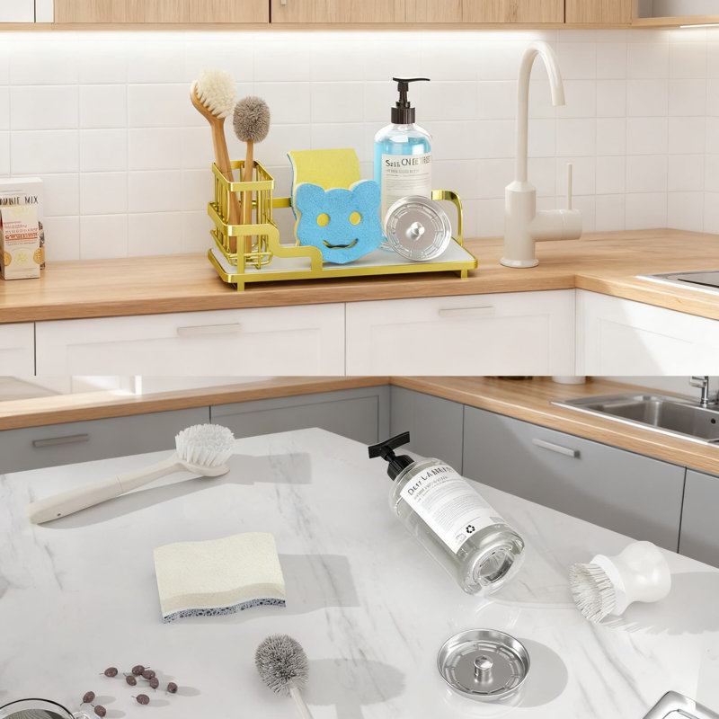 Porte-éponge de cuisine avec base en diatomite, porte-brosse amovible et support en acier inoxydable pour comptoir ou évier