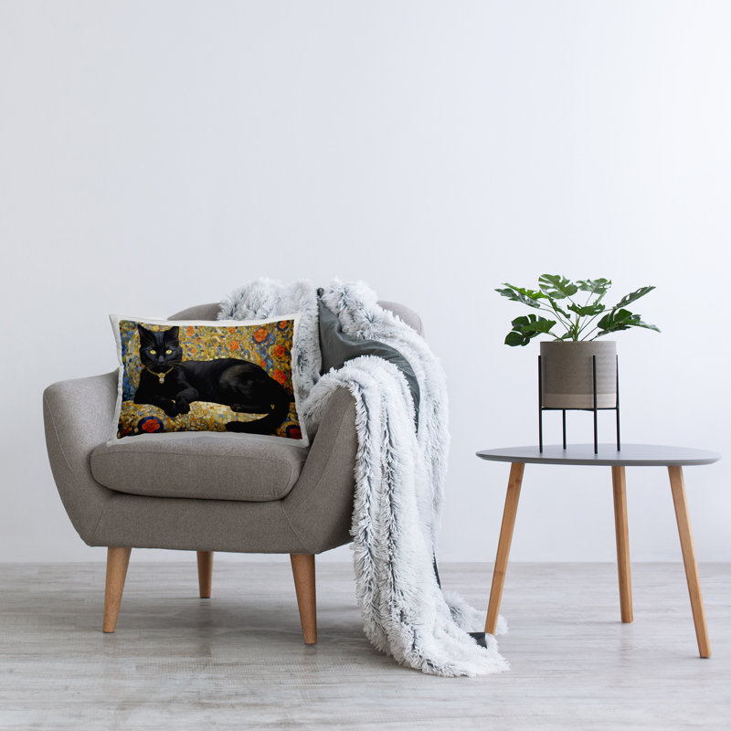Coussin décoratif luxueux imprimé chat noir par RB