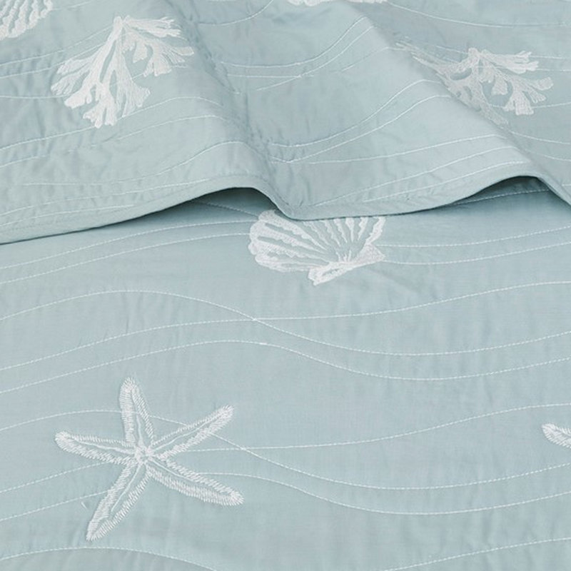 Lit double en coton double / grand Corail brodé, motifs de courtepointe décoratifs de chambre à coucher 4 pièces, coussins,