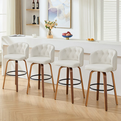 Counter Height Swivel Bar Stools With Water-Resistant Upholstered Seat Wide Backrest And Wooden Legs (Set of 4)
