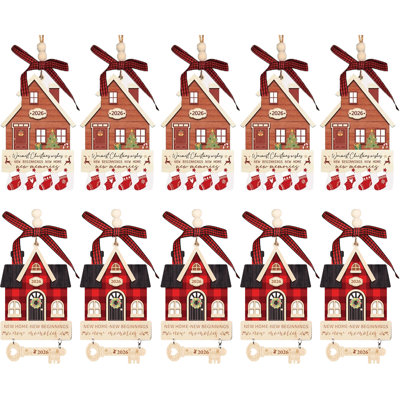 10 pièces d'ornement de maison neuve, cadeaux de pendaison de crémaillère pour première maison neuve, cadeau de réchauffement de maison pour couple de propriétaires de maison neuve, ornements pour la maison, ornement de Noël première maison, clé brune 5 * + chaussettes noires 5 *