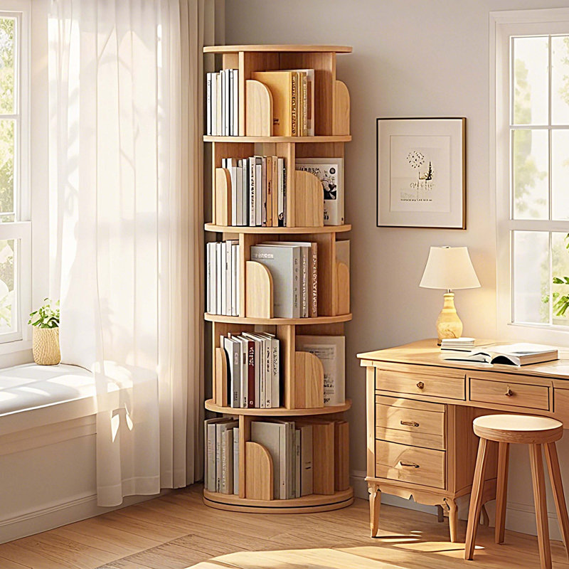 5 Tier Rotating Bookshelf, 360° Display Round Spinning Bookshelf, Brown