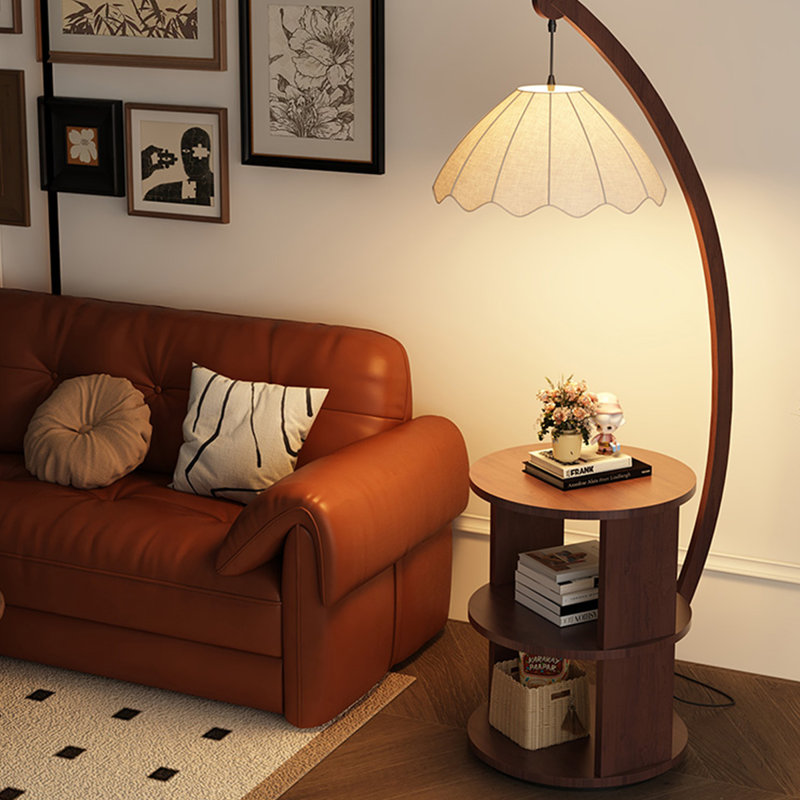 Blanc + tissu brun noyer + bois massif + lampes sur pied sans fer