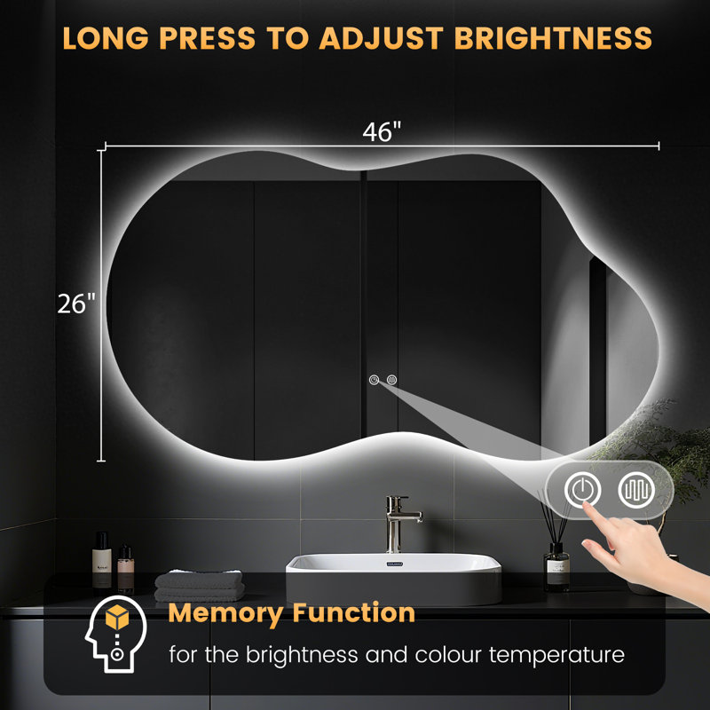 Asymmetrical LED Vanity Mirror with Backlight, 46" x 26"