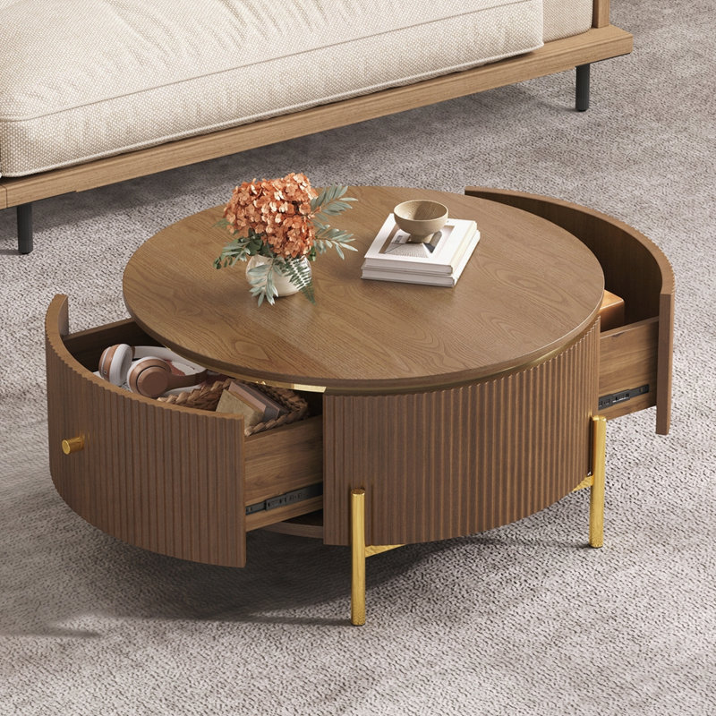 Table basse moderne avec 2 grands tiroirs de rangement Modern, Brun, Bois