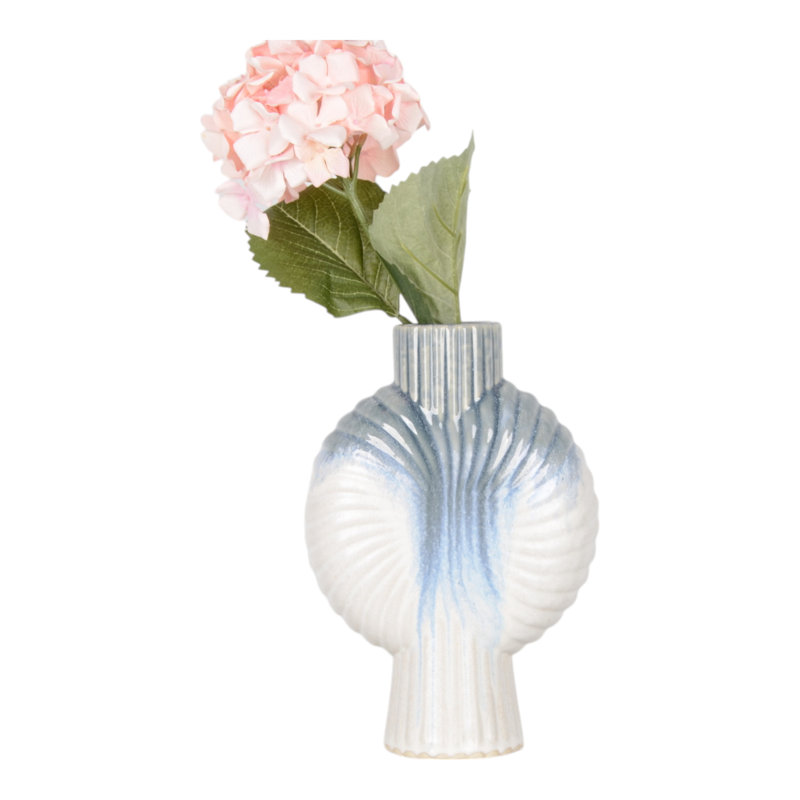 Pottery Earthenware Textured Vase With Tapered Rim And Organic Pattern, 12" H x 8" W x 4" D