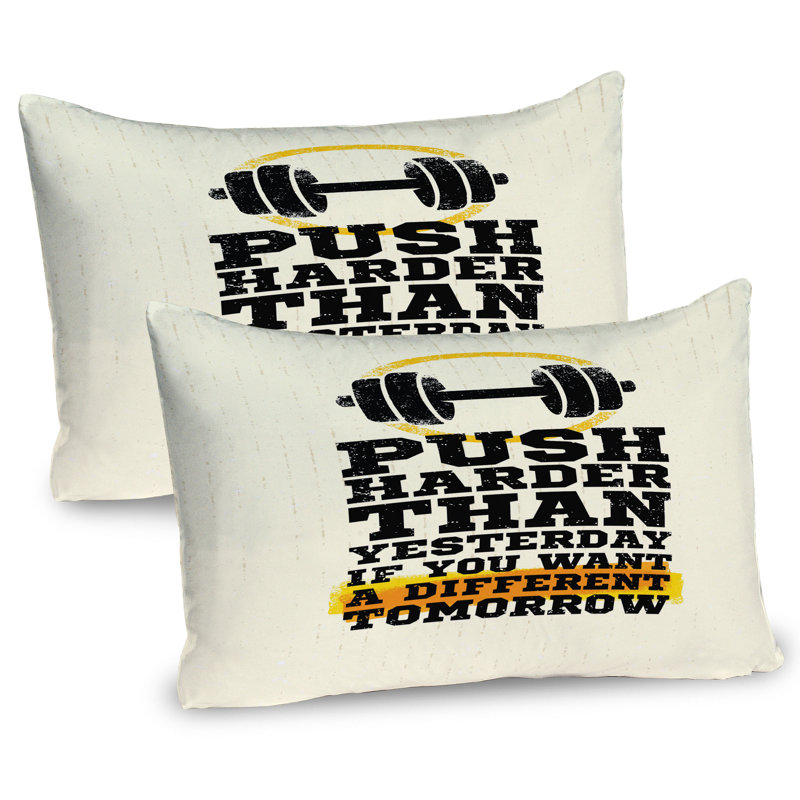 Ambesonne Fitness Pillow Sham 2 Pack Push Harder Phrase Cream Black Yellow, 20"H x 30"W