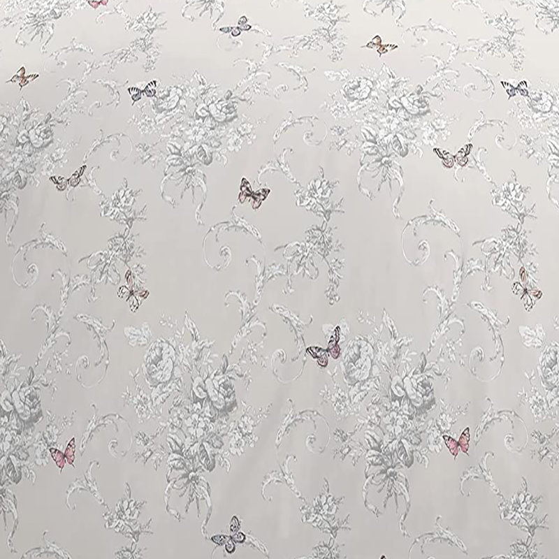 NightComfort Floral Butterflies Beige Cotton Rich Duvet Cover Set with Pillowcase, Single - 1 Standard Pillowcase
