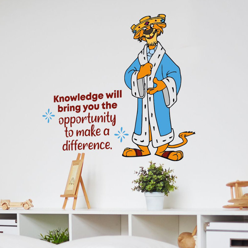 Décalcomanie de caricature d’un tigre « Knowledge Robin Hood », H 30 po x l 27 po x P 0,05 po
