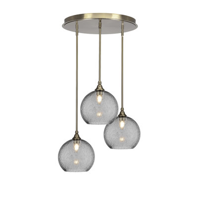 Empire 3 Light Stem Hung Cluster Pendalier With 9.5" Smoke Bubble Glass