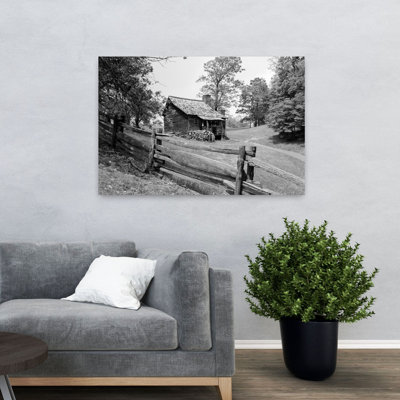Rustic Log Cabin From 1880S Behind Post Rail Fence In Blue Ridge Mountains Classic Retro Rustic Landscape Mountain Art