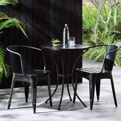 3 Bistro For Outdoors - Water- Iron Black/Silver Finish Outdoor Powder Coated Black And Silver