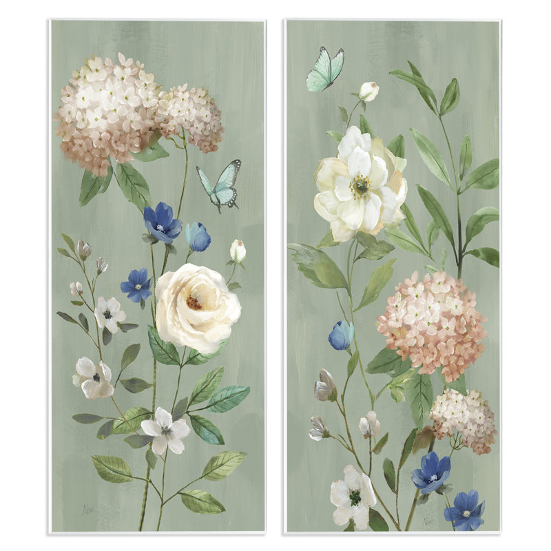 Ensemble de 2 plaques murales Menthe Hortensias & Roses, design par Nan