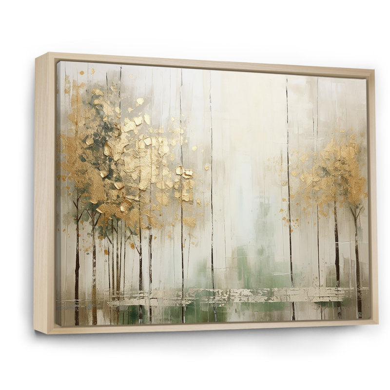 «Minimalisme beige et forêt dorée II», reproduction d'art sur toile, H 34 po x l 44 po x P 1,5 po, Cadre naturel flottant
