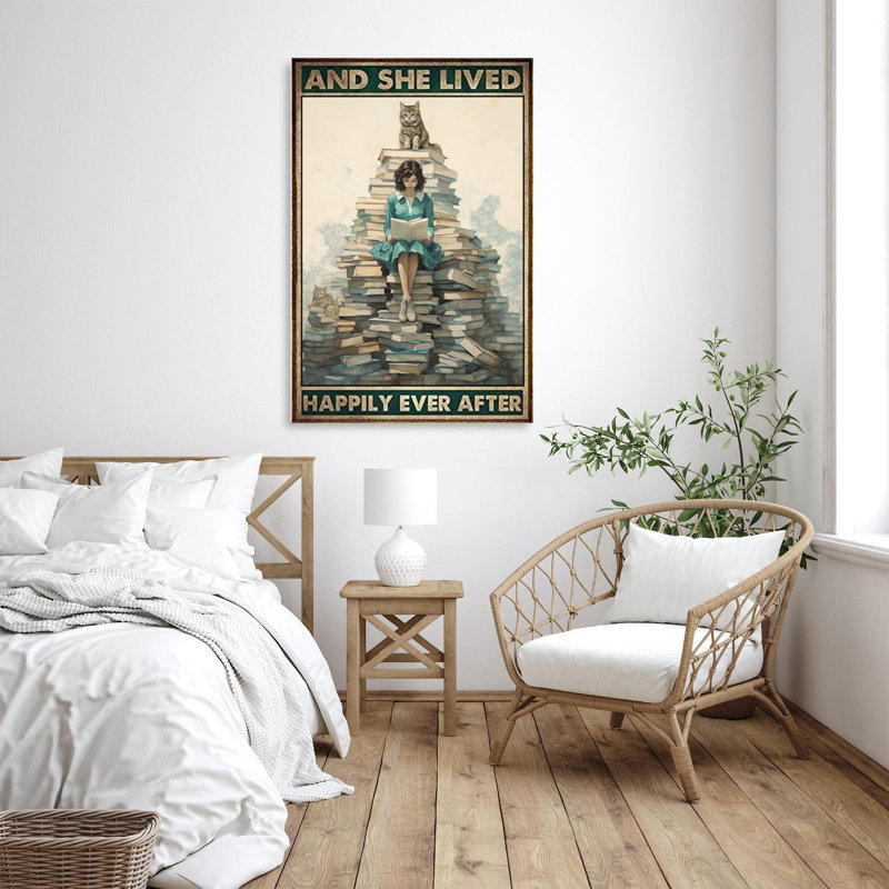 Livres et elle a survécu - 1 pièce, reproduction d'art graphique sur toile tendue, H 36 po x l 24 po x P 1,25 po