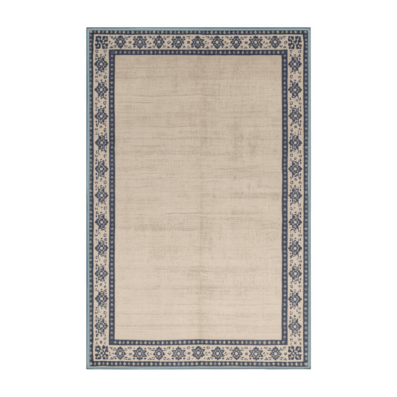 Soft Plush Fairweather Hanukkah Modern & Contemporary Abstract Area Rug in Beige – SkyBlue Binding, 8x12