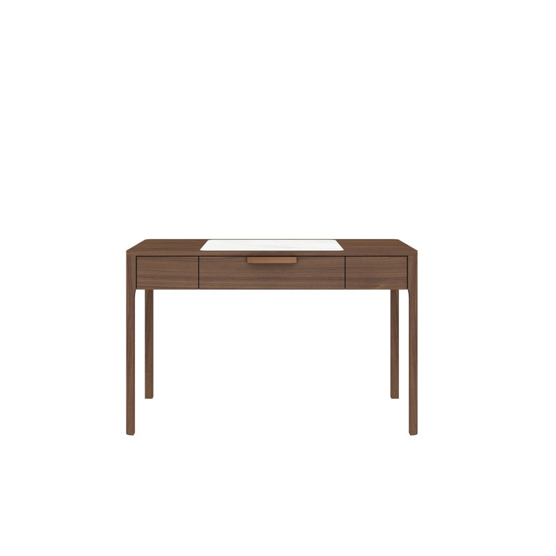 47" White and Brown Marble and Wood Computer Desk