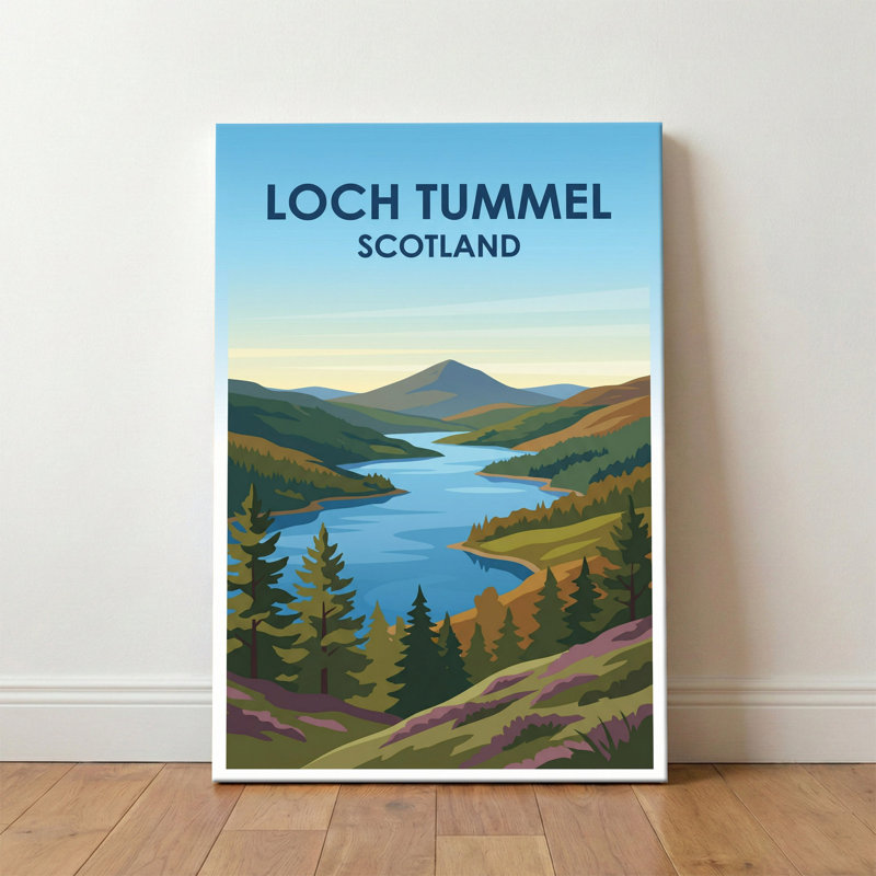Loch Tummel, Scotland - Highland Romance Travel Poster (Queen's View). Giclee Print On Wrapped Canvas. Wall Art, Home Decor - Natural Landmarks, Scotland - Wrapped Canvas Print