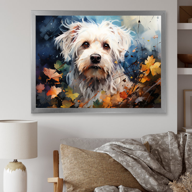 «Popart Maltese Magic» sur impression sur toile, Cadre de coin argenté fermé, H 16 po x l 32 po x P 1 po