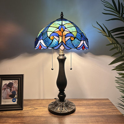 Tiffany Table Lamp Green Blue Stained Glass Included LED Bulbs Liaison Lamp 12"W*12"D*22"H