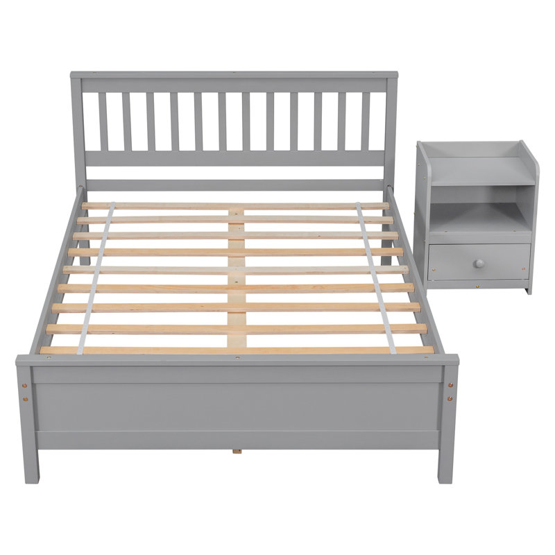 Rista 2 Piece Bedroom Set, Bed with Headboard and Footboard, with a Nightstand, Gray, Full/Double