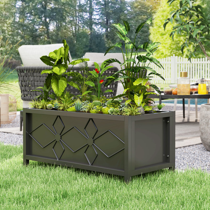 Boîte à fleurs galvanisée avec trous de drainage, lit de jardin en métal pour fleurs
