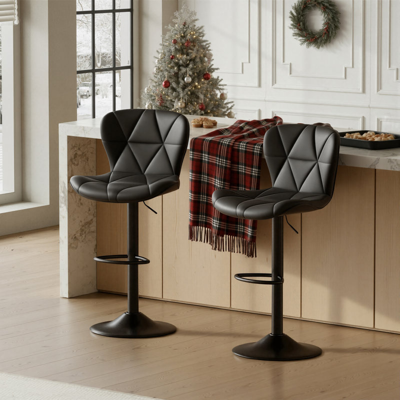 Higginsport Swivel Upholstered Adjustable Height Counter Stool with Metal Frame, Black, 2