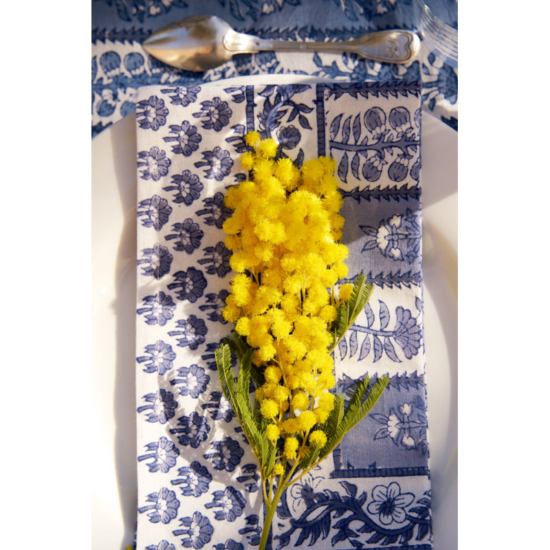 Avignon 100% Cotton Square Napkins, Red/Blue