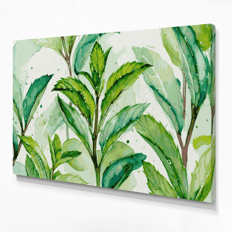 Art mural sur toile vert menthe botanique, H 24 po x l 36 po