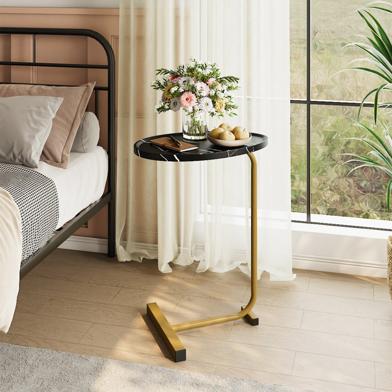 Tray Top Frame End Table, Black, Gold