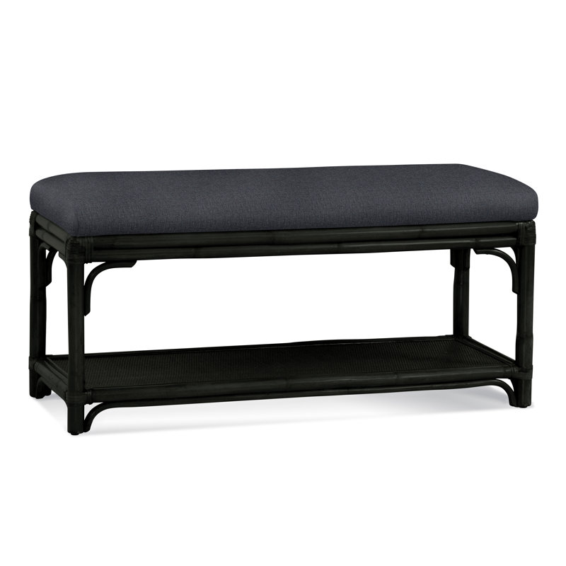 Summer Retreat Wicker Shelf Storage Bench, Black, Basic Grey; 0317-83