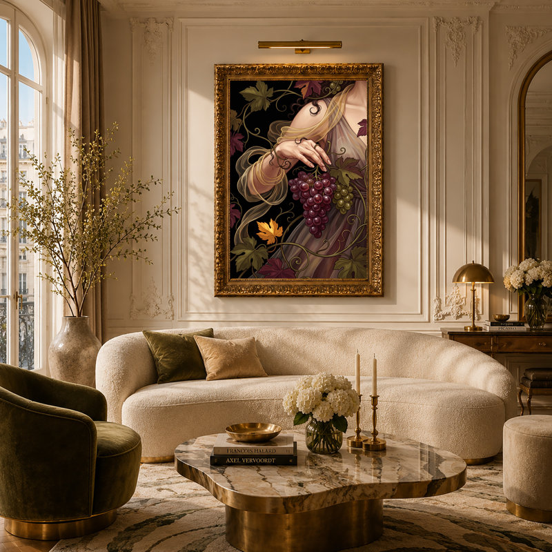Art mural sur toile mauve, raisins et vignes mauves, H 30 po x l 20 po