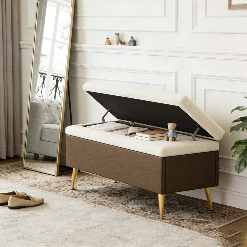 Banc de rangement avec repose-pieds Banc de chambre rembourré avec rangement, Beige