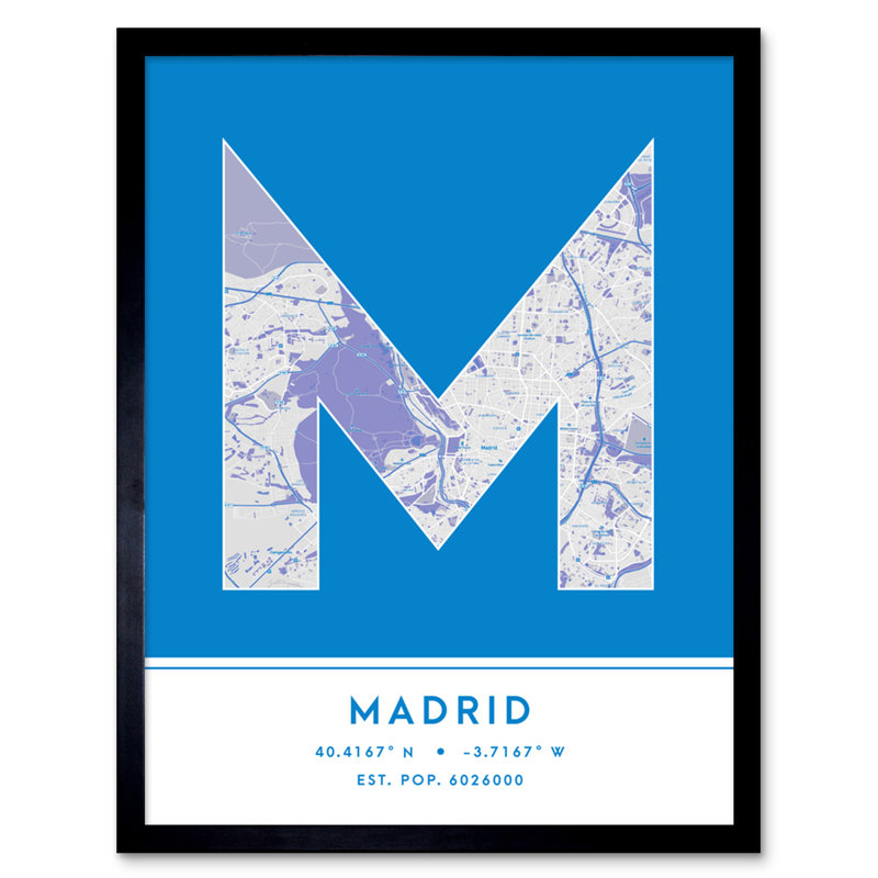 Madrid City Map Madrid Spain City Map Blue - Single Picture Frame Typography