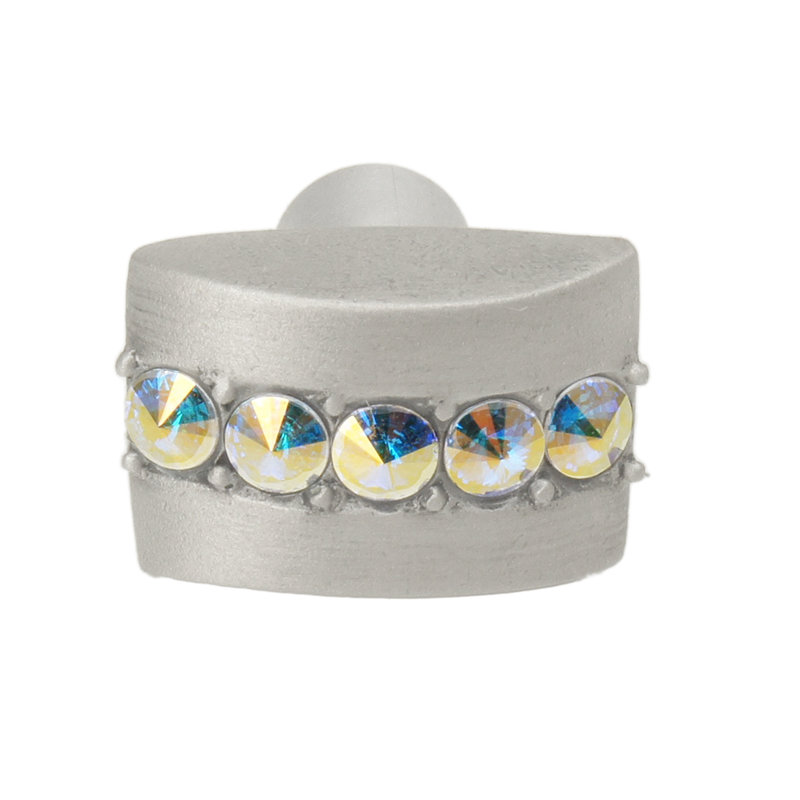 Caché rectangle knob with center of 5 rivoli Swarovski Aurore Boreale Crystalsin Antique Brass, Satin